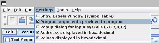Enable program arguments option in the RARS user interface