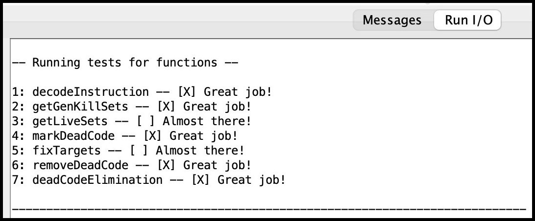 Unit test output in RARS Run I/O